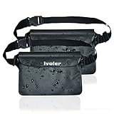 ivoler [2 Stück] wasserdichte Tasche Beutel Bauchtasche Handyhülle Schutzhülle Strand-Tasche für Geld, Kamera und Smartphones Ideal für Wassersport, Strand, Schwimmen, Bootfahren (Schwarz)