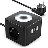 Gafild Mehrfachsteckdose, 5 in 1 USB Steckdose mit 2 Fach Steckdosen & 3 USB,Steckdosenadapter Cube Mehrfachstecker Verlängerungskabel, Dimmbares Nachtlicht für Büro, Zuhause, R