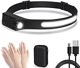 Stirnlampe,Superheller Kopflampe Sensor 600 Lumen 6 modi Stirnlampe LED Wiederaufladbar,230 ° Beleuchtung kopflampe ,IPX6 Wasserdichter Leicht COB stirnlampen,Ideal für Camping,Laufen,Ang