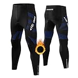 FEIXIANG Thermo-Fahrradhose für Herren, mit Fleece gefüttert, 4D-gepolstert, für kaltes Wetter, Outdoor-Fahrrad-Leggings, blau, M