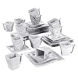 MALACASA, Serie Flora, 36 tlg. Set Marmor Porzellan Kaffeeservice Geschirrset mit je 12 Kuchenteller, 12 Tasse 220ml, 12 Untertasse für 12