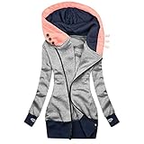 BOTCAM Sportjacke Damen Outdoor Warm Wintermantel Frauen Casual Drucken Langarm Lose ReißVerschluss Herbst Und Winter Mantel Kapuzenjacke Damen Oversize Cardigan Lange Kapuzenpullover Sw