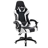 LKANG Büro Gaming Chair Home Internet Cafe Rennstuhl Spiel Ergonomisch Computerstuhl rotierender Hubverzahnung Liebesspielstuhl (Color : White Black)