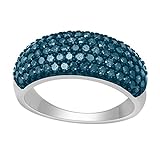 Damenring aus 925er Sterlingsilber, 1 CTW, blauer Diamant, kuppelförmig, Hochzeitsring für D