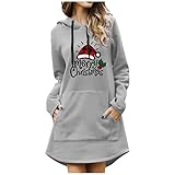 WWricotta Damen Ugly Weihnachtskleid Lange ÄRmel Hoodies Pullover Mit Rentier Elch Druck Casual Langarm Pullover Kleid Einfarbig Mit Taschen Weihnachtspullover Hochwertige Sweatshirt Hoody