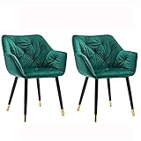 VEESYV Esszimmerstühle 2er-Set Küchen-Wohnzimmer-Stühle Samt-Sitz Und -Rückenlehnen für Büro-Lounge-Esszimmer-Küche-Schlafzimmer (Farbe : Green, Size : Golden Edging feet)