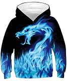 Rave on Friday Jungen Mädchen Kapuzenpullover Drachen Hoodie Lustig 3D Drucken Sweatshirt Cool Tier Grafik Jumper Lange Ärmel Pullover Mit Kapuze Schweiß M, 8-11 J