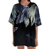Übergroßes Tshirt Damen Vintage Drop Sleeve Oberteile Lässig Federdruck Pullover Rundhals Kurzärmliges T Shirt Sommer Tops Lockere All Match Tunika Bluse Streetwear Geschenk für F