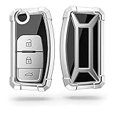 kwmobile Autoschlüssel Hülle kompatibel mit Ford 3-Tasten Klappschlüssel Autoschlüssel - TPU Schlüsselhülle Cover Transformer Car Hochglanz Silber Schw