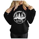 YINGXIONG Weihnachten Sweatshirt Damen Teenager Mädchen Schulterfreie Weihnachtspulli Santa Aufdruck Weihnachtspullover Sweatshirt Xmas Pulli Top Langarm Festival Pullover Casual Sw