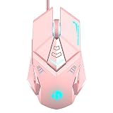INPHIC Rosa Gaming Maus.Optische kabelgebundene USB Maus. RGB Hintergrundbeleuchtung.4 Stufen einstellbare DPI bis zu 4800.ergonomisches und 7 programmierbares Design.PC-Gaming-Mäuse für Window