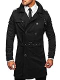 BOLF Herren Mantel Übergangsmäntel Trenchcoat Zweireihiger Reverskragen Herrenmantel mit Gürtel Stehkragen Regenmantel Freizeit Jacke Lange Elegant Style Nature 5569 Schwarz XL [4D4]