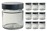 10x Einmachgläser 212ml inkl. Deckel Deep in Silber, Vorratsgläser, Marmeladengläser, Gläser mit Schraub