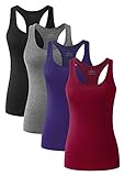 Vislivin Workout Tanktops für Damen Racerback Yoga Tanks Basic Sportliche Activewear-4er Pack Schwarz/Dunkelgrau/Dunkelblau/Weinrot S