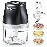 POWWA Zerkleinerer Elektrisch, Kabellos Mini Multizerkleinerer Küchenmaschine Mixer, Mini Chopper mit Aufladen über USB, 200ml, mit 3 Scharfen Klingen für Knoblauch, Gemüse,Fleisch, Babynahrung