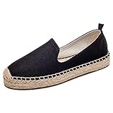 U-lite Damen Klassische Slip-on Flache Schuhe Casual Cap Toe Plateau Einfache Espadrille Canvas Loafers, Schwarz (Schwarz; Leinen), 43 EU