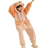DXIUMZHP Jumpsuit Sleepwear Damen-niedlicher Pfirsich-Herz-Karikatur-Pyjama Mit Kapuze, Praktische Reißverschlusstasche Einteiliger Pyjama (Color : A, Size : 50-62.5KG)