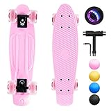 shownicer Skateboard Kinder Komplettboard Mini Cruiser Skate Penny Board 22'/57cm Miniboard Kickboard für Mädchen Jungen Anfänger Erwachsene, LED Leuchtrollen mit ABEC-11 Kugellager & T-T