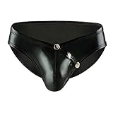 KAIXLIONLY Slips Männer Sexy Panties Herren Einfarbig Reizwäsche Wetlook Unterwäsche Mann Lackleder Sexy Höschen Niedrige Taille Dessous Slips G-String H