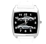TAPORT® Quarz-Armbanduhr für Sportwagen-Fans, weißes Leder, quadratisch, E1