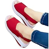 Uwhsag Sommer Sandalen Damen Pantoffeln Slippers Schuhe Bequeme Orthopädische Pantolette Hausschuhe rutschfest Sommer Aushöhlen Sandaletten Casual Slingback Open Toe Schuhe (Rot, 39)