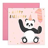 Central 23 - Süße Geburtstagskarte zum 1. Geburtstag, rosa Geburtstagskarte für Mädchen, süßes Tier-Panda-Design, bezaubernder Ballon für Großtöchter, Tochter und sie, mit lustigen Aufkleb