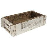 MACOSA DJ28188-010 Ziegelform Deko-Holzkiste massiv 32 x 13 cm Unikat in Vintage weiss Ziegel-Kiste Küchen-Organizer Badorganizer Tischdeko W