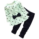 BeautyTop Baby Kleidung Set, 2Pcs / Set Neugeborenes Baby Säugling Nettes Herzförmiges Druck Bogen Blusen T-Shirt + Schwarze Leggings Hosen Sets (80/0-3 Monate, Grün)