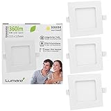 3x Lumare LED Einbauspot 6W IP44 extra flach 230V auch für Bad und Feuchtraum weiß nur 26mm Einbautiefe! Slim Deckenspot quadratisch mit integriertem 360lm LED L