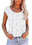 Lantch Damen T-Shirt Top Sommer Basic Kurzarm Shirts Baumwoll Tee Freizeit Oberteile(A-Weiß,s)