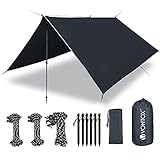 V VONTOX Graublau Zeltplane Wasserdicht, Tarp 3x3m-PU3000mm Schnee Regen Sonnen schutzmit 6 Aluminiumstifte & 8 Nylonseile, Leichte Tragbare für Camping, Reisen, Hängematten Zelt Tarp