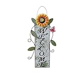 Clacce Wohnmöbel Schmiedeeisen Sonnenblume Willkommen bei der Auflistung Anhänger Dekoration Schild Willkommen Herz Garten-Deko Weiß Türschild Wandbild Wandschild 18 × 36