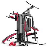 Hop-Sport HS-1054K Kraftstation für Zuhause - Fitnessstation mit 3 Stationen + 72 kg, inkl. Boxsack, Boxhandschuhe und Kurzhanteln (2x1,5kg)