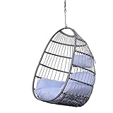 FMOGG Korb Hängesessel mit Kissen Faltbarer Hängestuhl Hängeschaukel Lounge Hängekorb Schaukel Sessel Hängesessel Outdoor & Indoor (Für Erwachsene & Kinder) für Terasse und Garten，Hellg
