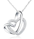 925 Sterling Silber Doppel liebe herz Halskette mit 45cm sterling Silber kette Schmuck