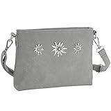 dressforfun 900651 Damen Trachten Handtasche mit Edelweiß Motiv, Schicke Trachtenhandtasche in Wildlederoptik (Grau | Nr. 303267)