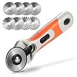 AGPTEK Rollschneider, 45 mm Rotationsschneider-Set mit 8 Ersatzklingen für Verschiedene Schneidarten, Sicherheitsverschluss & Ergonomischer Griff, Perfekt für Stoff, Papier, Schaumstoff & L