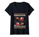 Damen Weihnachten ich komme Weihnachtsmann mit Rentieren T-Shirt mit V