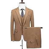 TWDYC Männer lässig Solide Farbe 3 Stücke Anzüge/männliche Blazer Jacker Mantel Hosen Hosen Weste Weste (Color : Khaki, Size : L for 55 to 60kg)