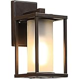 HYCy Outdoor-Wandleuchte Laterne Traditionelle Außensicherheitslampe Wasserdichtes Landschaftslicht mit Milchglas Klassischer Schwarzer IP44-bewerteter Wandleuchter für Türöffnung, S
