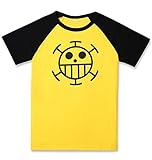 Roffatide Anime One Piece Heart Pirates T-Shirt für Männer Baumwolle Rundhals-T-Shirt Gedruckt Raglan Ärmel T-Shirt Gelb L