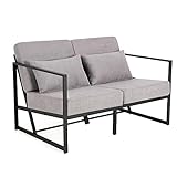 Mingone Gepolsterter Sessel Einzelsofa Mehrsitzsofa Metallrahmen Leinen Weicher Sitz Eleganter Retro-Stuhl für Wohnzimmer Empfang Café(Taupe, 114 x 72 x 72 cm)