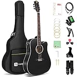 Vangoa 4/4 Elektro Akustische Gitarre 41 Zoll Akustische Cutaway-Gitarre mit 4-Band-Equalizer, Eingebauter Pickup, Gitarrentasche und Anfänger-Kit, Schw