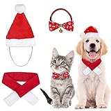 3 Stück Weihnachten Katzenkostüm Hundekostüm mit Weihnachtsmütze Fliege Halsband Halstuch, Haustier Weihnachtskleidung Hunde Katzen Kostüm Zubehör S