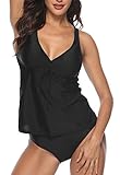 CKMKSA Damen Retro Tankini Set Blumendruck Gepolstert Zweiteilig Figuroptimizer Bauchweg Bademode Große Größen L Schw