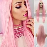 seraphicwig 24 cm lange Gerade synthetische Lace-Front-Perücke Narural mit rosa Perücke für Party-Perücke für Frauen, die Haare Hitzebeständige F