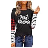 Weihnachtliches Sweatshirt mit Rundhalsausschnitt für Damen, Xmas Plaid Streifen Baum Bedruckte Shirts Langarm Urlaub Casual Pullover Tops, weiß1, 42