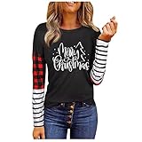 Weihnachtliches Sweatshirt mit Rundhalsausschnitt für Damen, Xmas Plaid Streifen Baum Bedruckte Shirts Langarm Urlaub Casual Pullover Tops, weiß1, 46