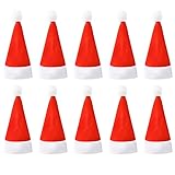 REDSTAR Weihnachtliche Besteckhalter – 10 rote und weiße Mini-Weihnachtsmannmützen, festliche Tischdekoration, Heimessen, Geschirr-Dekoration, Weinflaschenaufsatz, Weihnachtsbesteck T