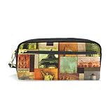 Eslifey Retro europäische und amerikanische Architektur Tragbare Tasche PU Leder Schulstifteetui Stifteetui Stifteetui für Kinder Wasserdicht Kosmetik Tasche Make-up Beauty C